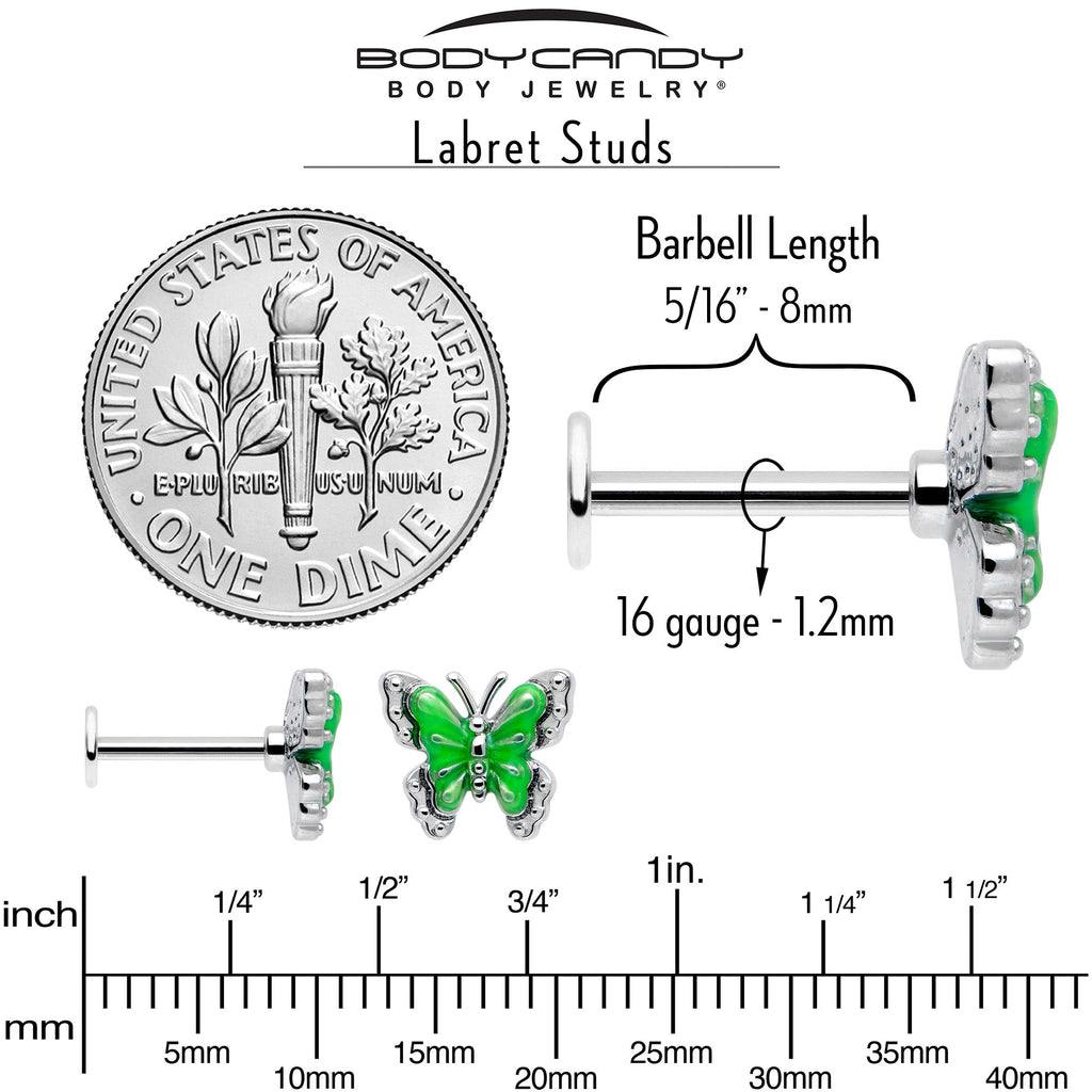 BodyCandy 16G 5/16 Butterfly Green Splash Labret Monroe Tragus — back view