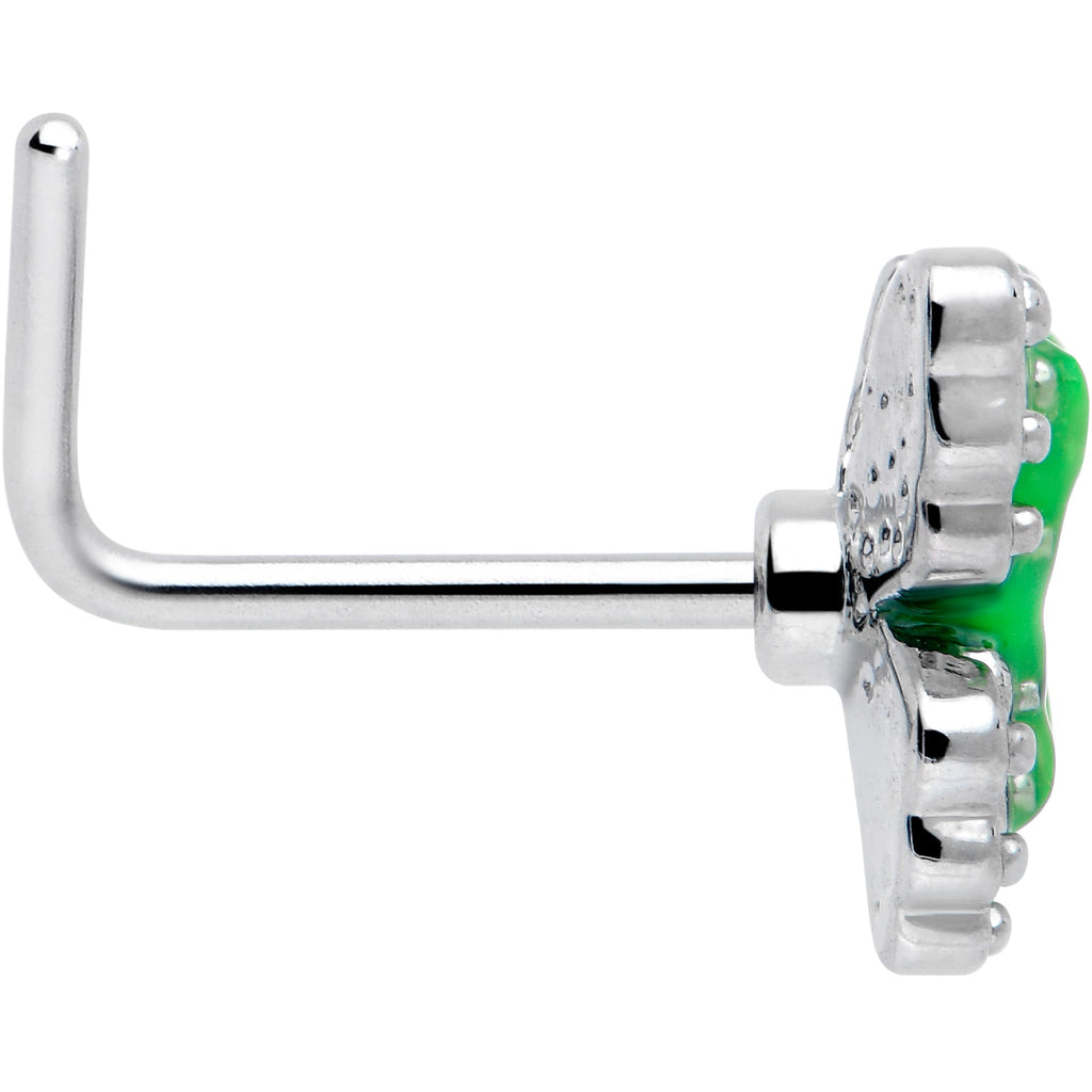 BodyCandy 20G 7mm Butterfly Green Splash L Shape Nose Ring — side view
