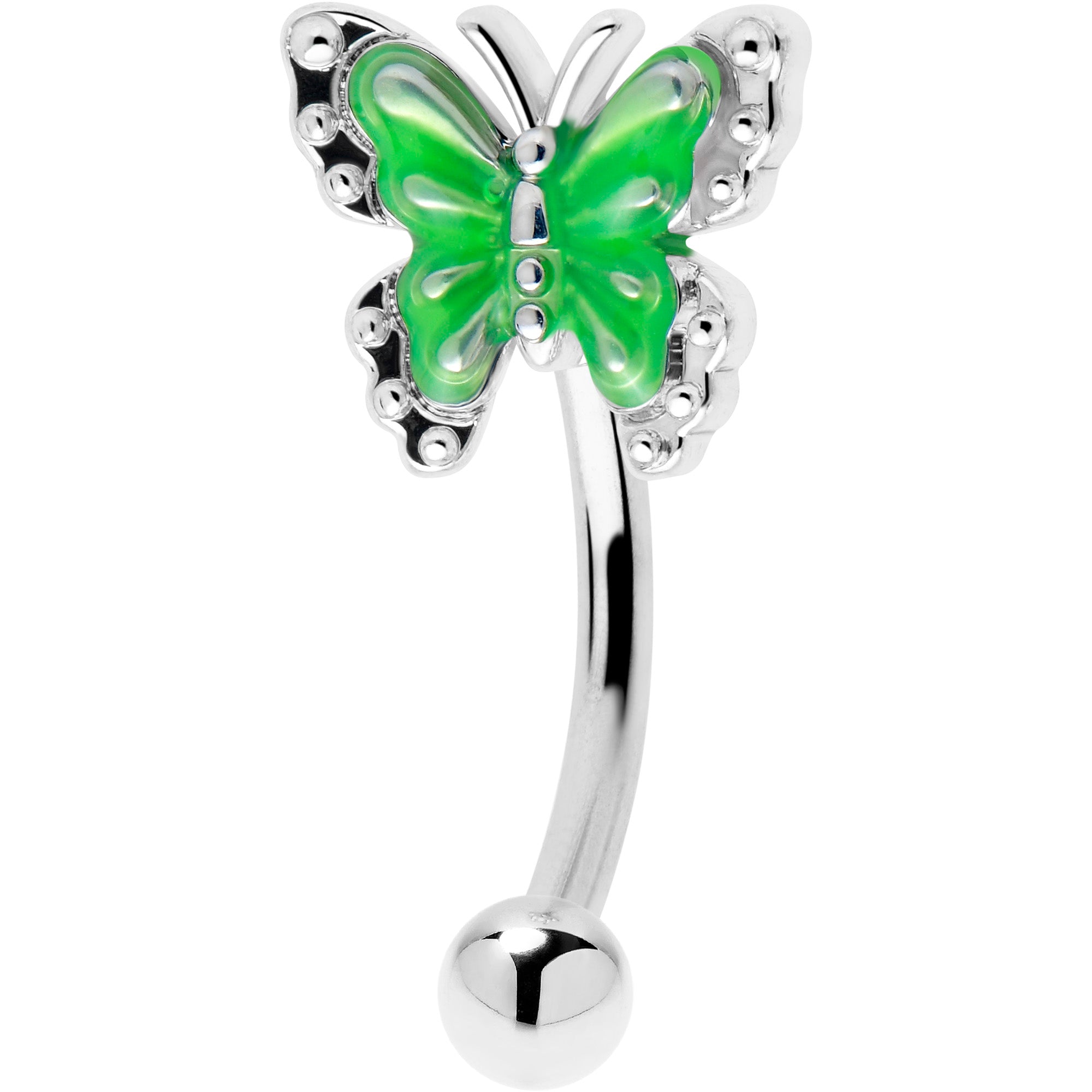 BodyCandy 16G 5/16 Butterfly Green Splash Curved Eyebrow Ring — main product shot