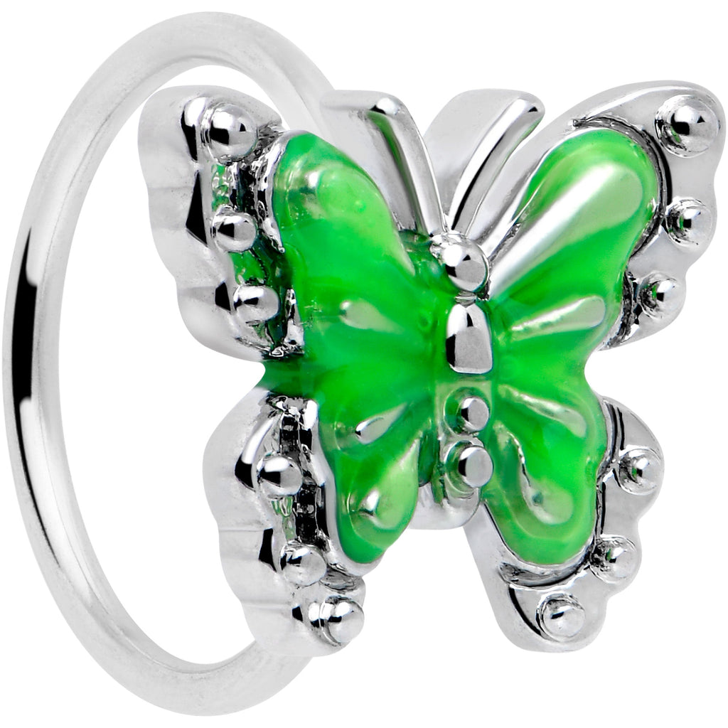 BodyCandy 20G 5/16 Butterfly Green Splash Nose Hoop — main product shot