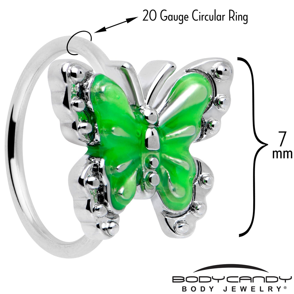 BodyCandy 20G 5/16 Butterfly Green Splash Nose Hoop — detail close-up