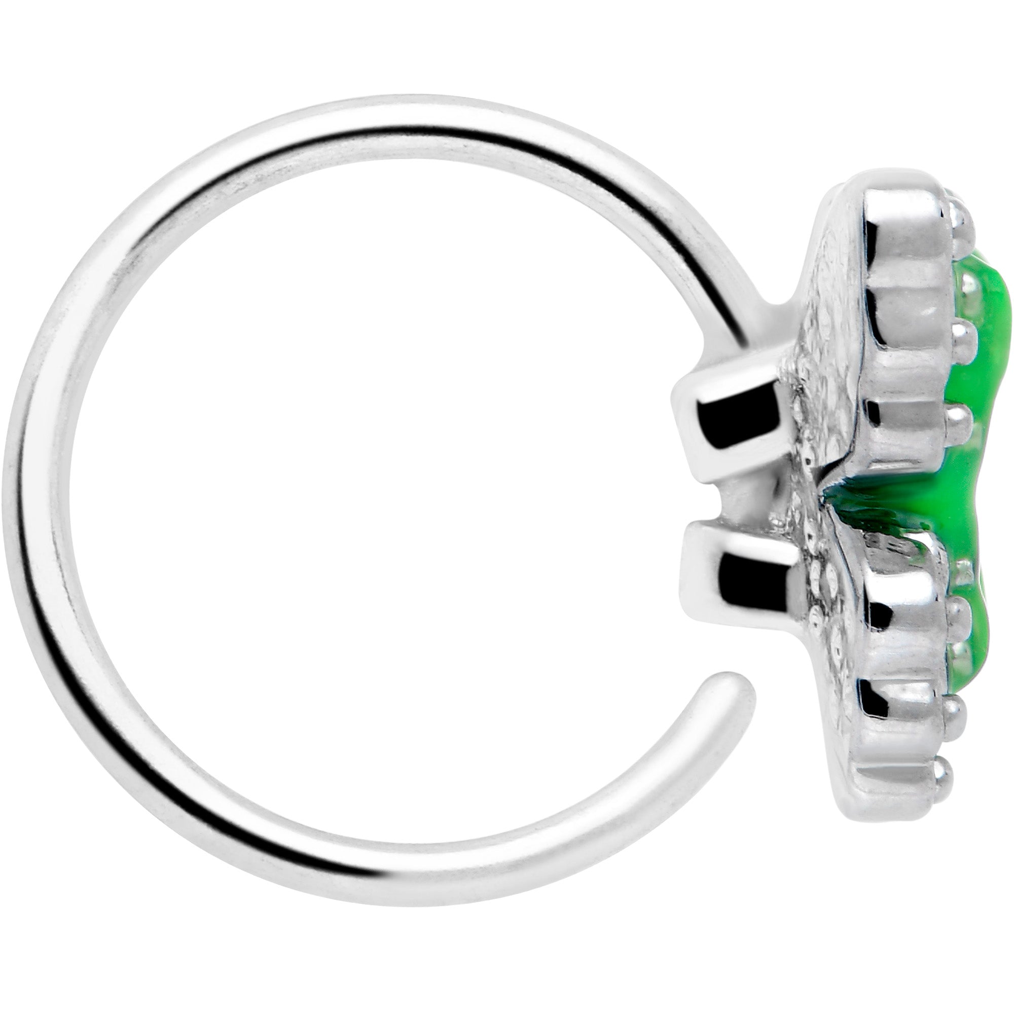 BodyCandy 20G 5/16 Butterfly Green Splash Nose Hoop — side view