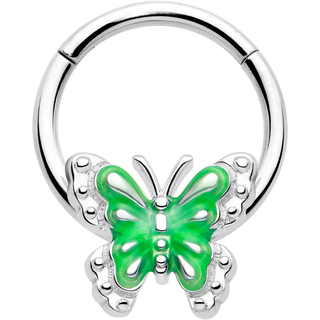 BodyCandy 16G 3/8 Butterfly Green Splash Hinged Segment Ring — main product shot