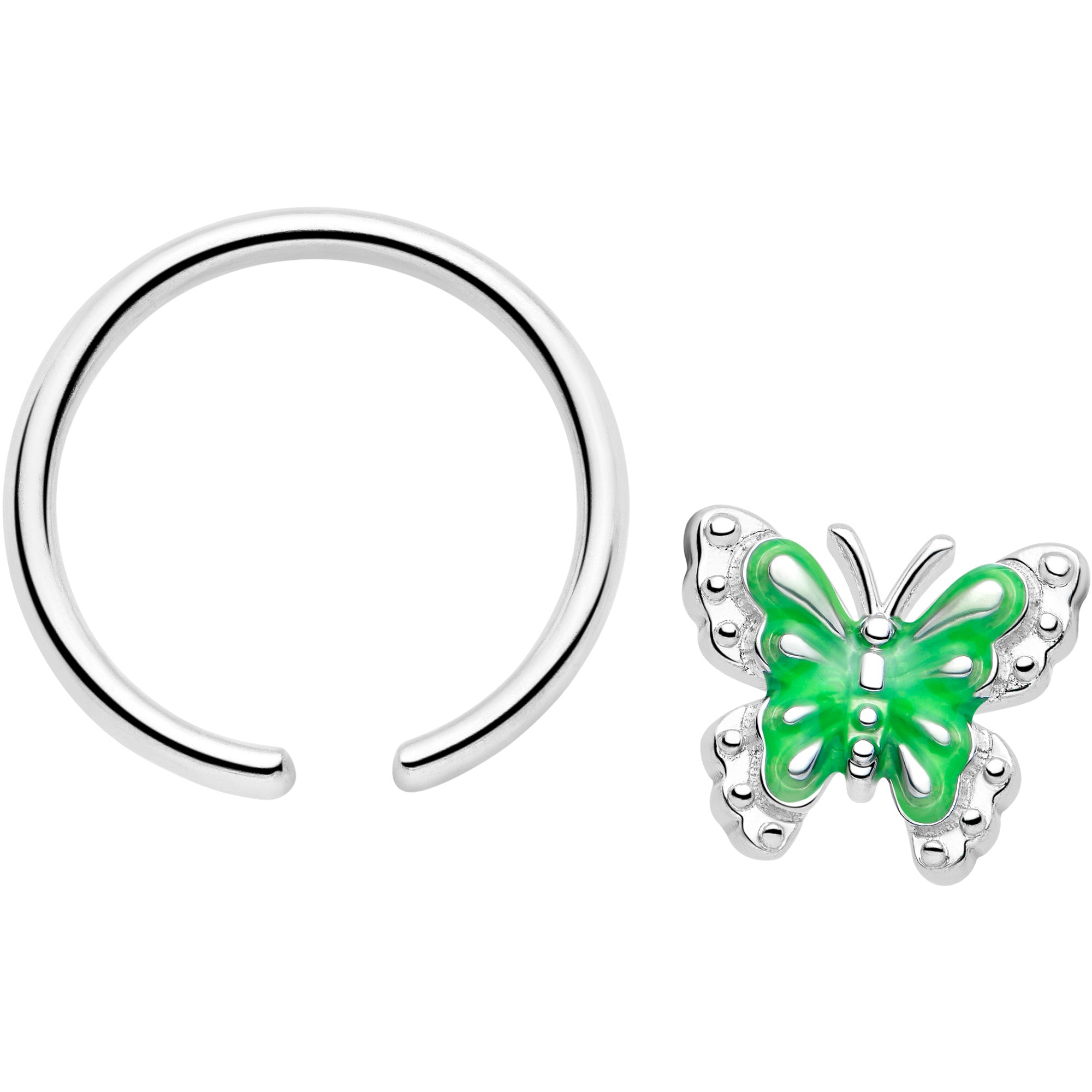 BodyCandy 16G 3/8 Butterfly Green Splash BCR Captive Charm Ring — detail close-up