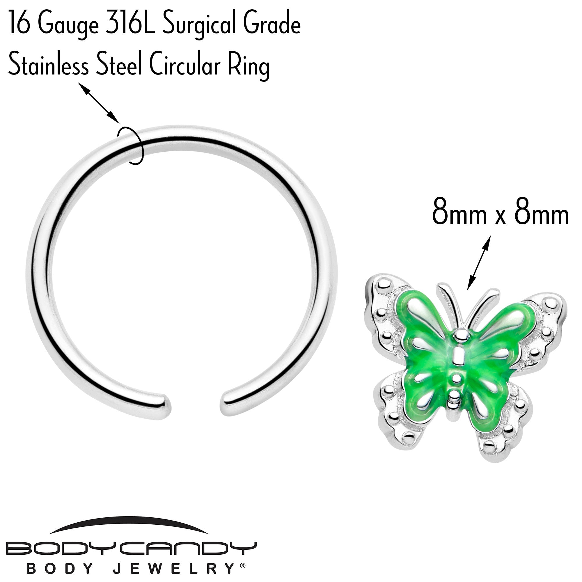 BodyCandy 16G 3/8 Butterfly Green Splash BCR Captive Charm Ring — lifestyle context