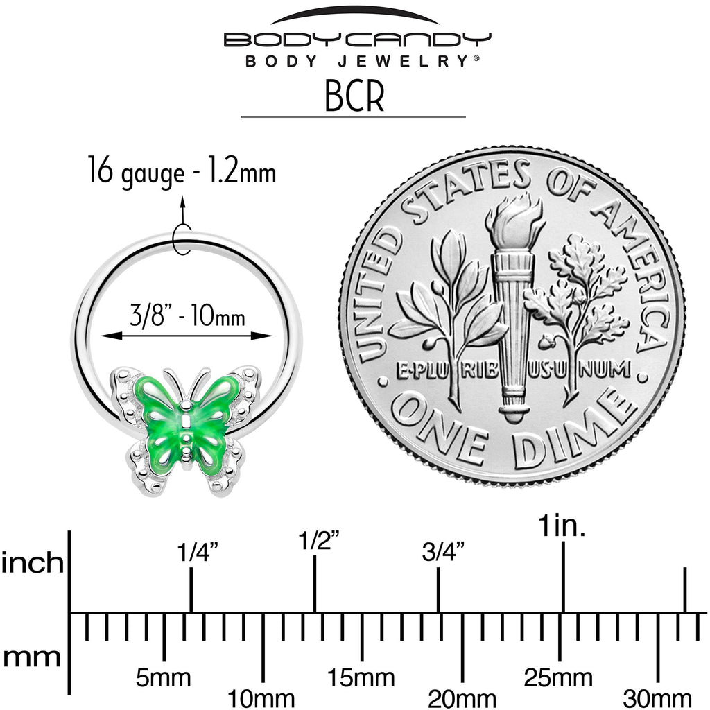 BodyCandy 16G 3/8 Butterfly Green Splash BCR Captive Charm Ring — side view