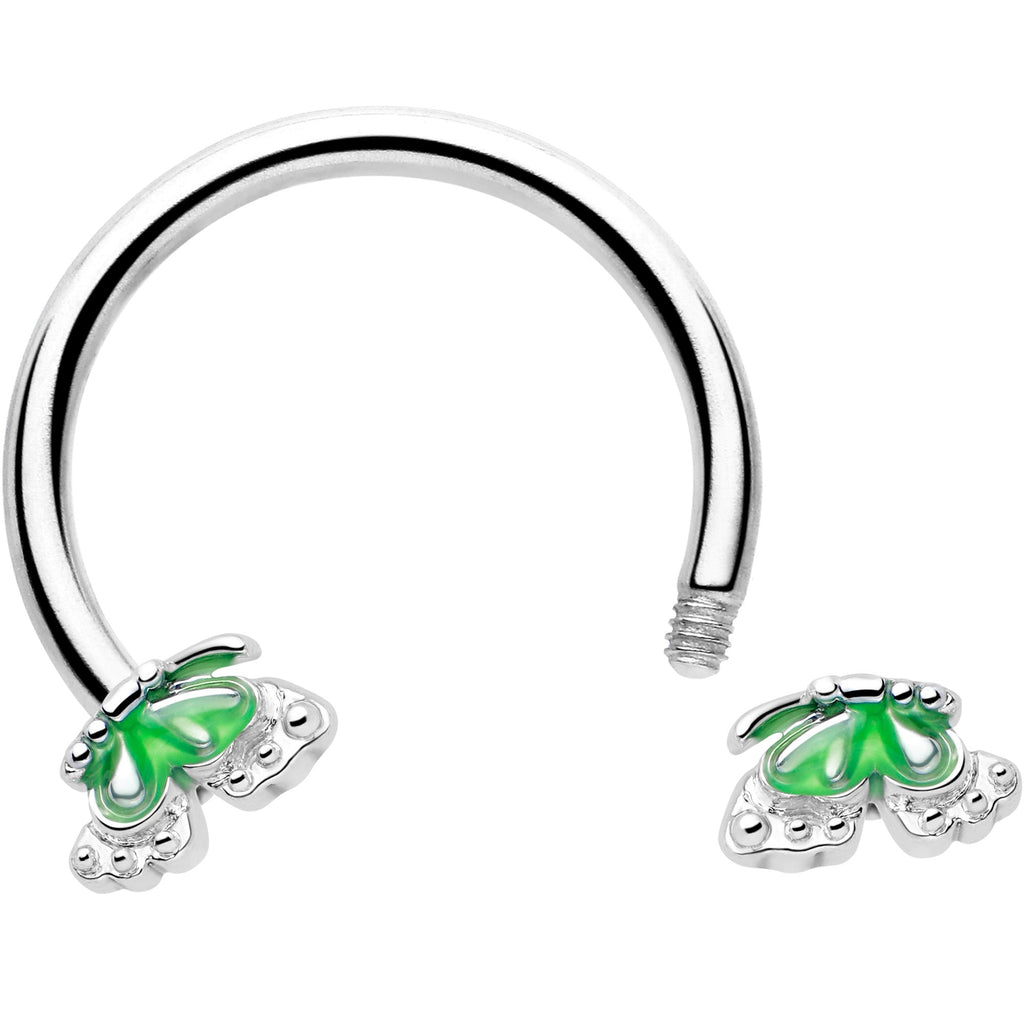 BodyCandy 16G 3/8 Butterfly Green Splash Horseshoe Circular Barbell — detail close-up