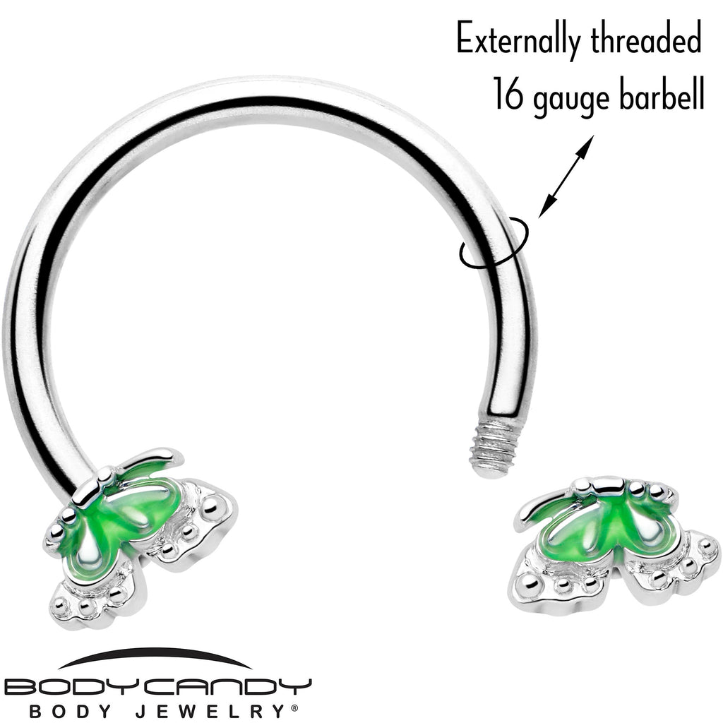 BodyCandy 16G 3/8 Butterfly Green Splash Horseshoe Circular Barbell — lifestyle context