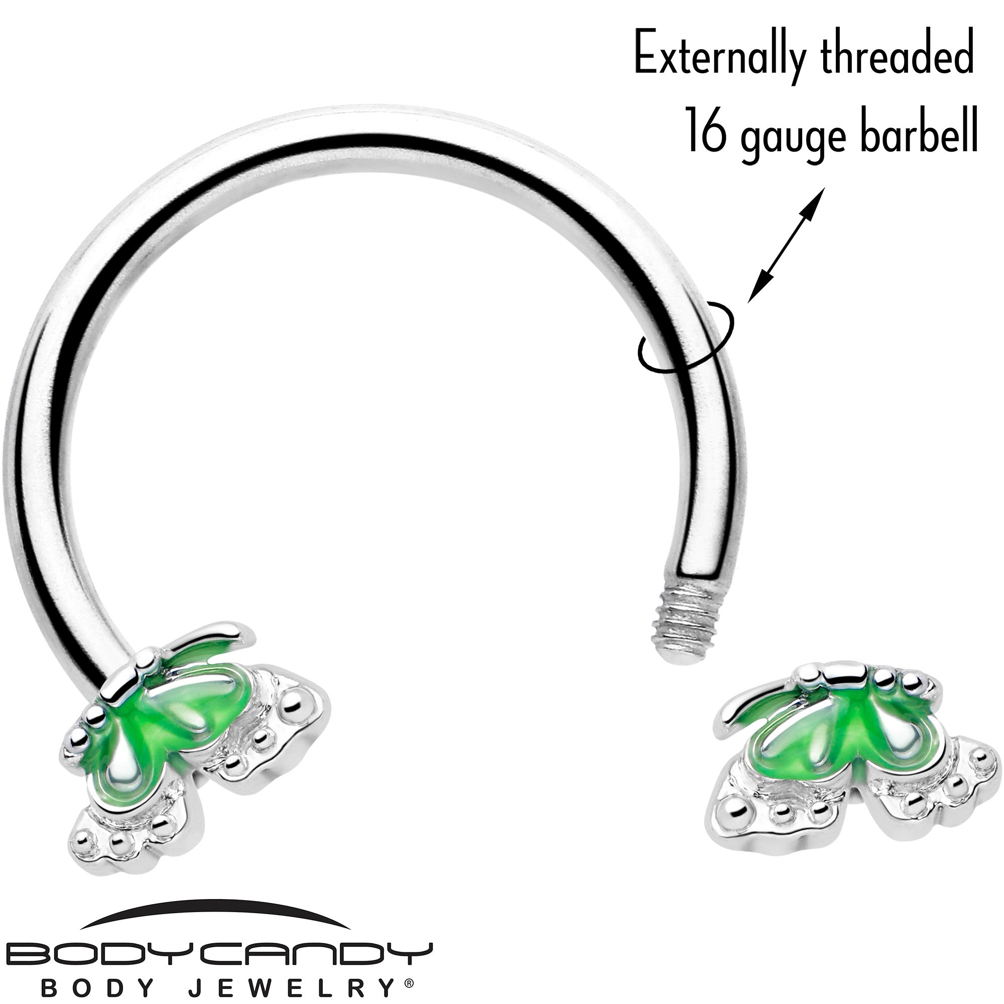 BodyCandy 16G 3/8 Butterfly Green Splash Horseshoe Circular Barbell — lifestyle context