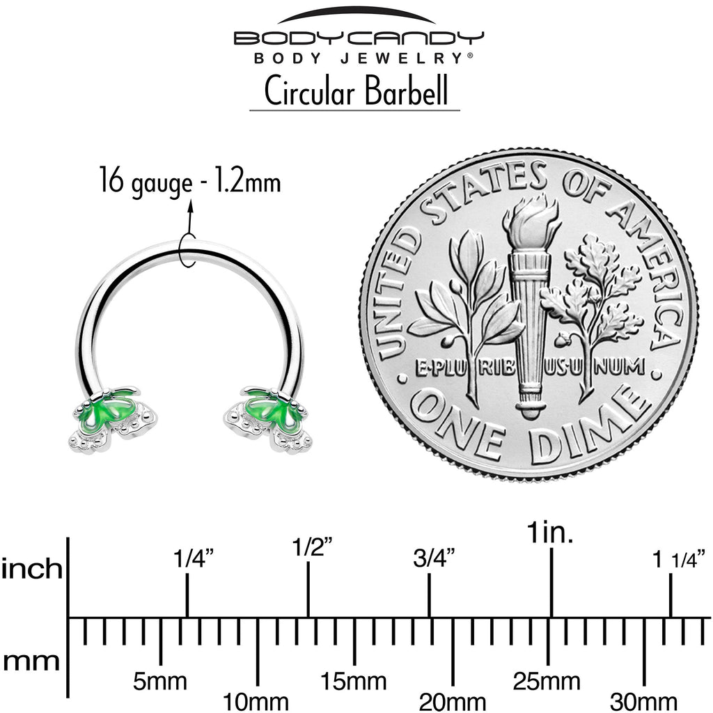 BodyCandy 16G 3/8 Butterfly Green Splash Horseshoe Circular Barbell — side view