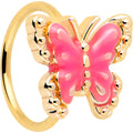 BodyCandy 20G 5/16 Gold Tone Butterfly Pink Splash Nose Hoop — main product shot