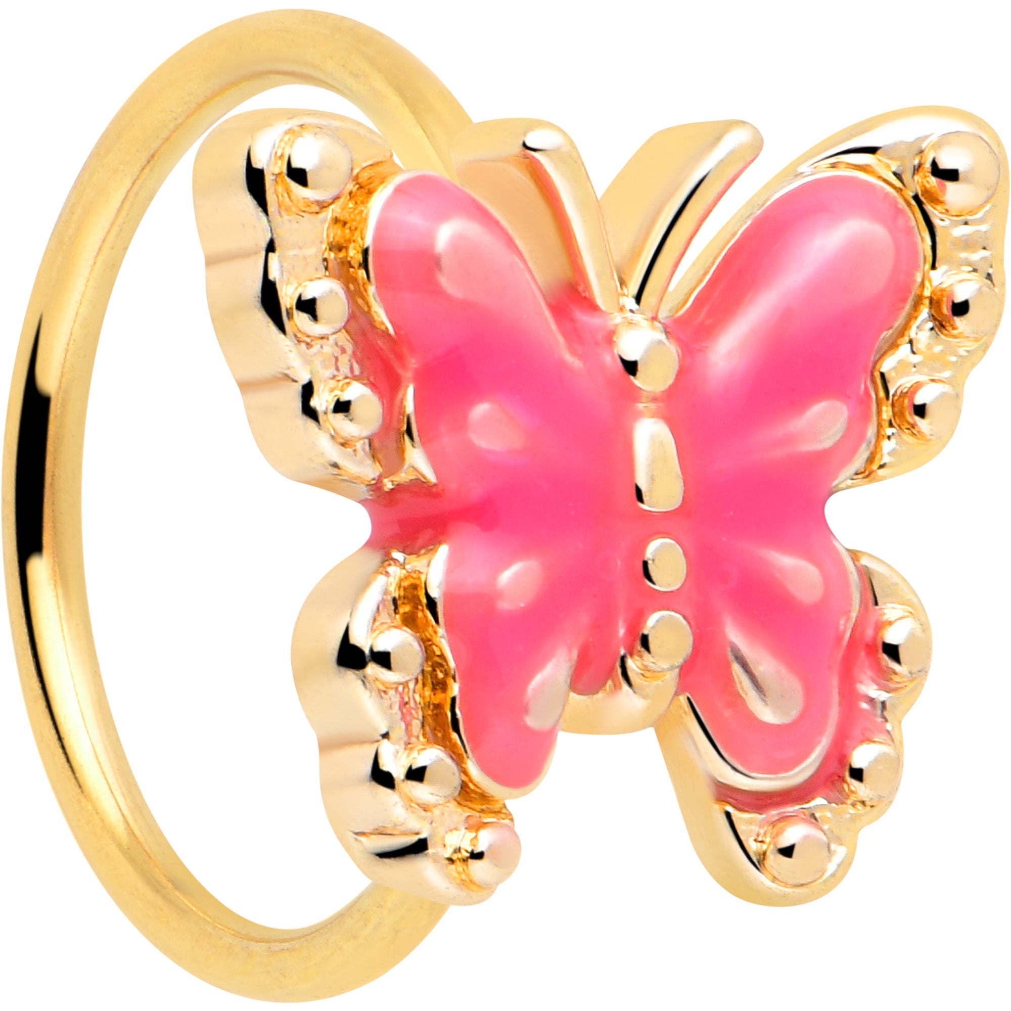 BodyCandy 20G 5/16 Gold Tone Butterfly Pink Splash Nose Hoop — main product shot