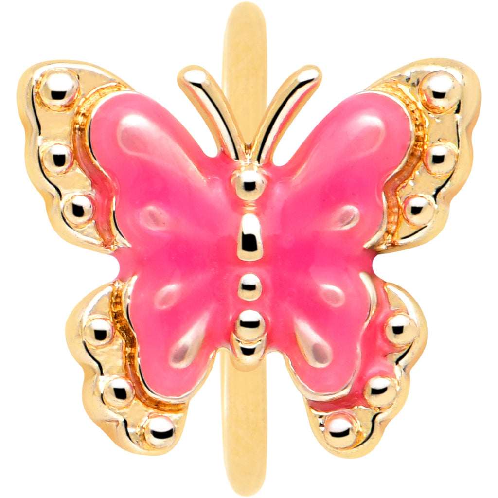 BodyCandy 20G 5/16 Gold Tone Butterfly Pink Splash Nose Hoop — lifestyle context