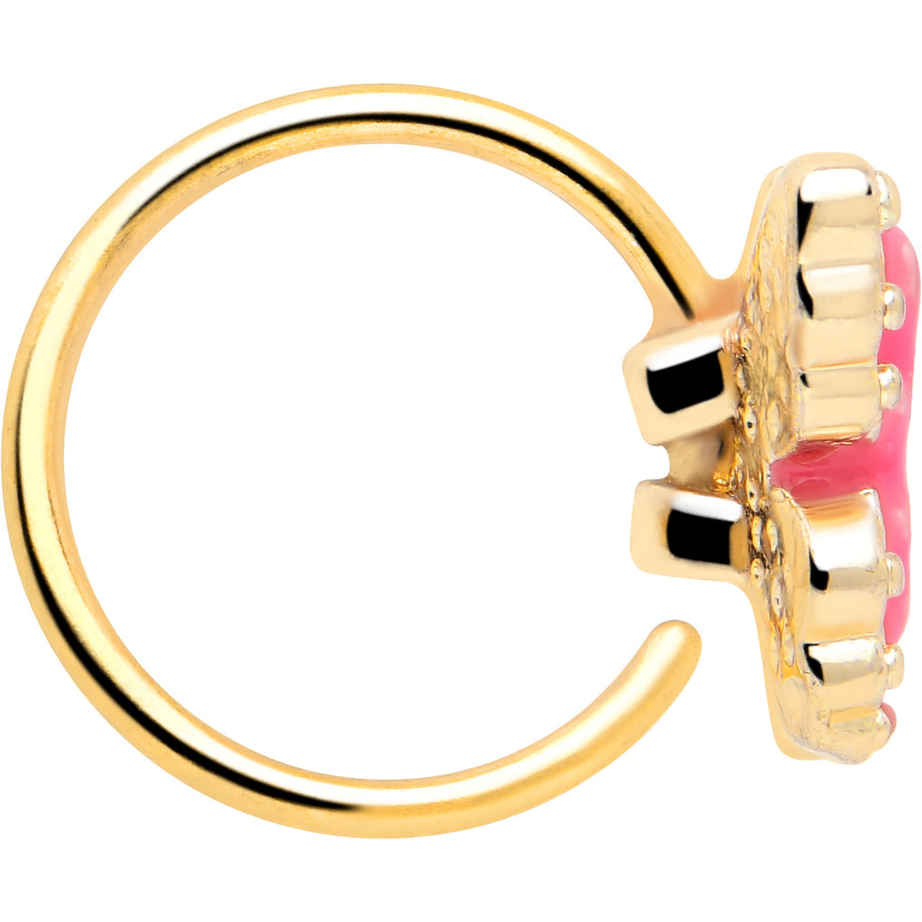 BodyCandy 20G 5/16 Gold Tone Butterfly Pink Splash Nose Hoop — side view