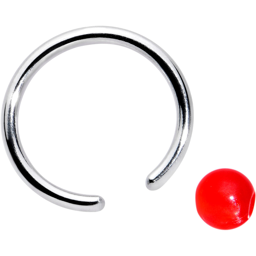 BodyCandy 16G 3/8 Simple Opaque Bright Red Ball BCR Captive Bead Ring — detail close-up