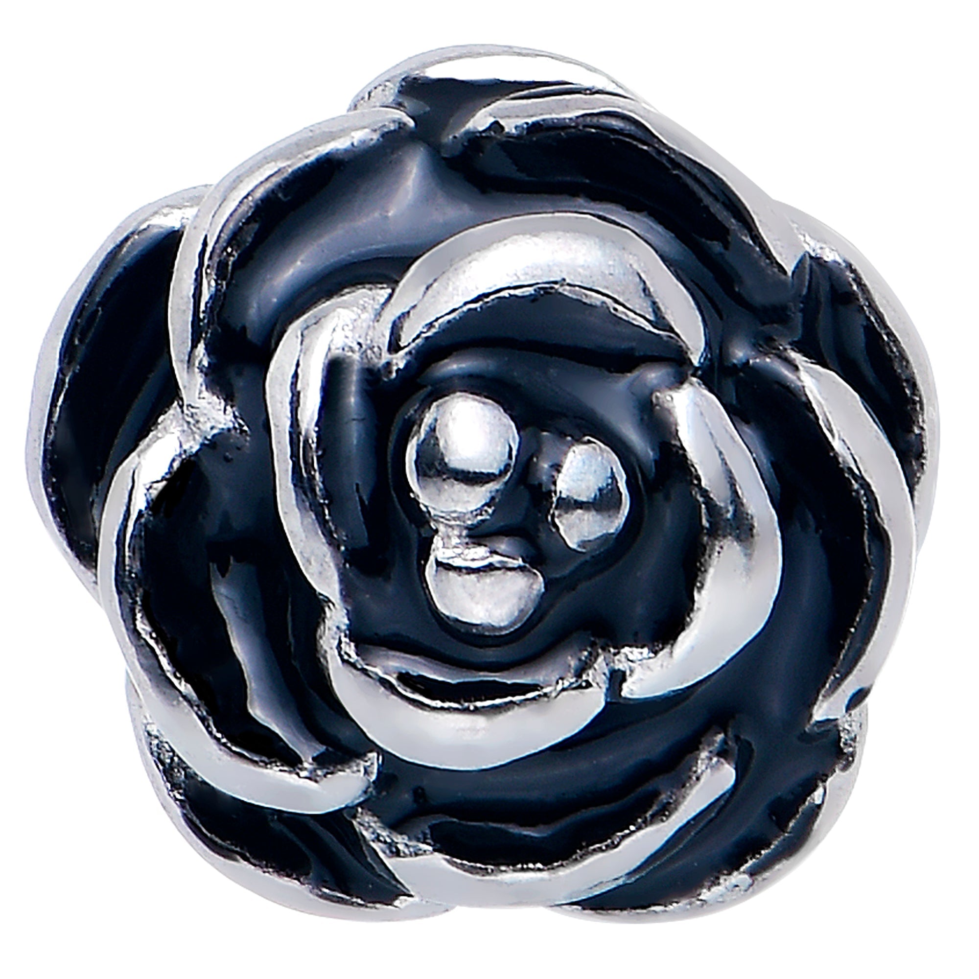 BodyCandy Retro Flower Rose Barbell Tongue Ring — detail close-up