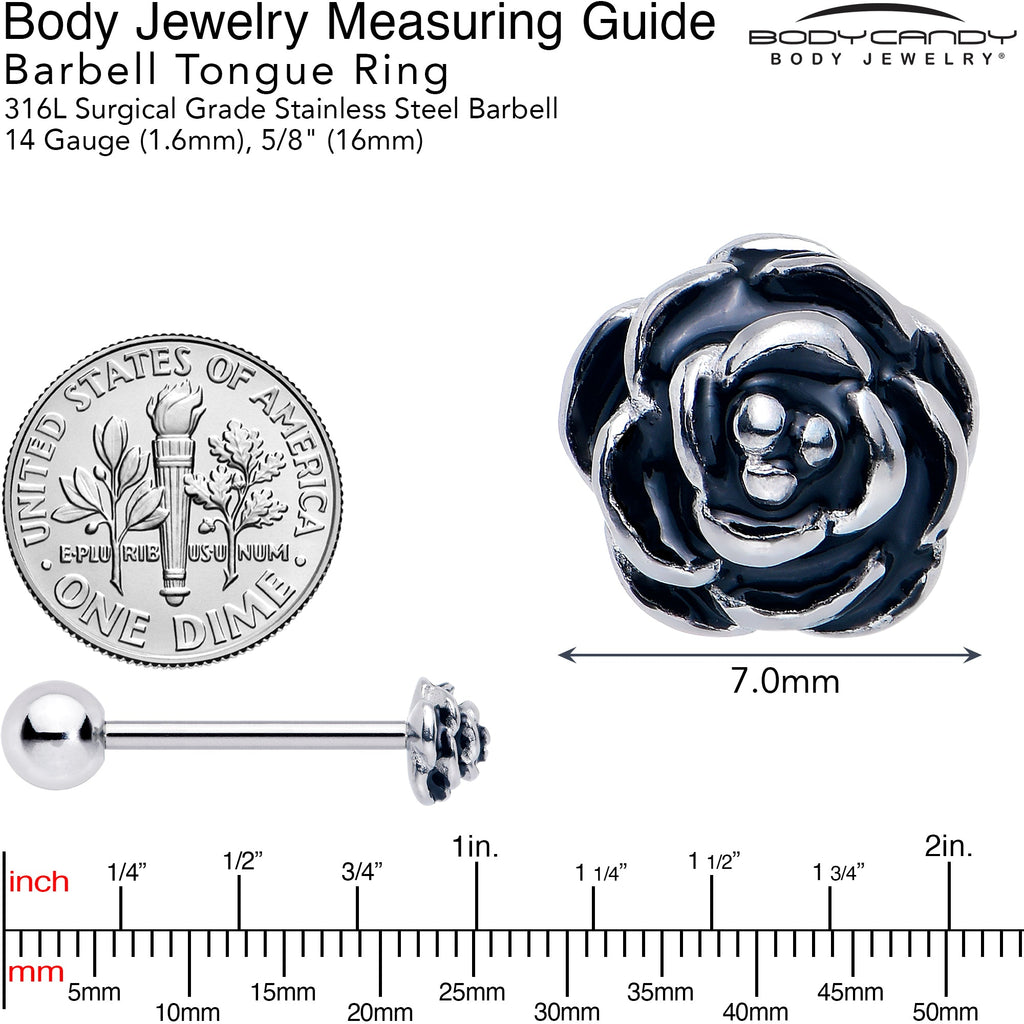BodyCandy Retro Flower Rose Barbell Tongue Ring — side view