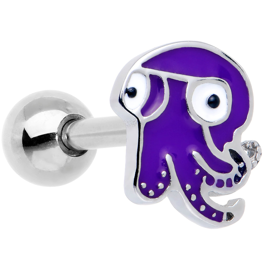 BodyCandy Purple Octopus Barbell Tongue Ring — detail close-up