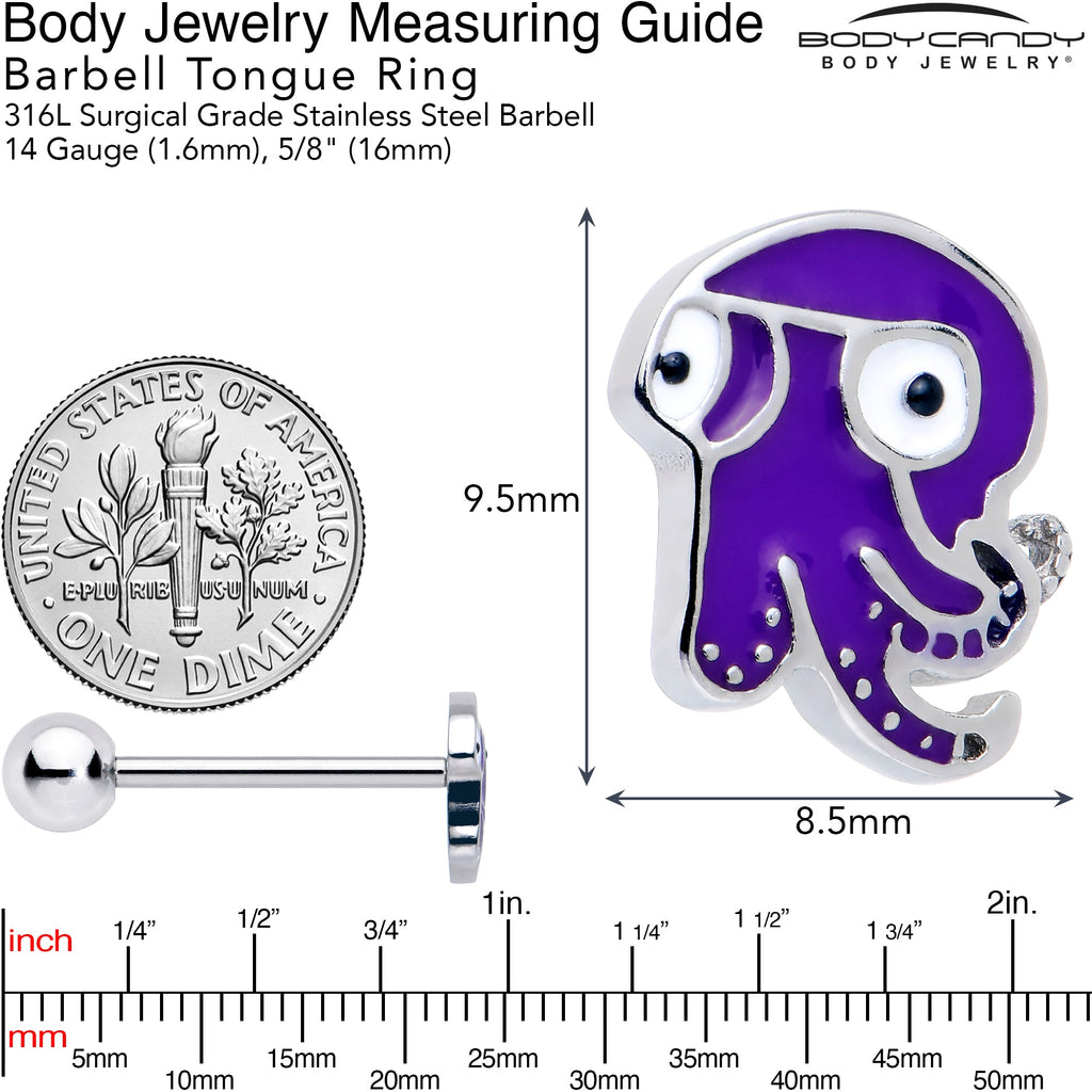 BodyCandy Purple Octopus Barbell Tongue Ring — side view