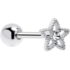 Clear Gem Star Texture Barbell Tongue Ring