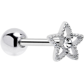 Clear Gem Star Texture Barbell Tongue Ring