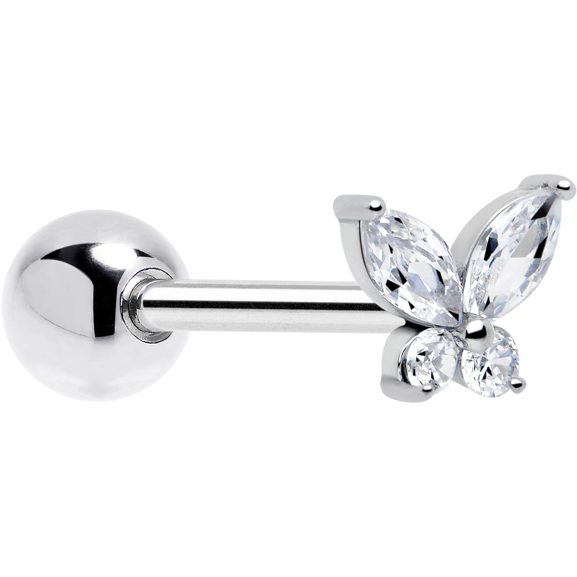 BodyCandy Clear CZ Gem Open Wing Butterfly Barbell Tongue Ring — main product shot