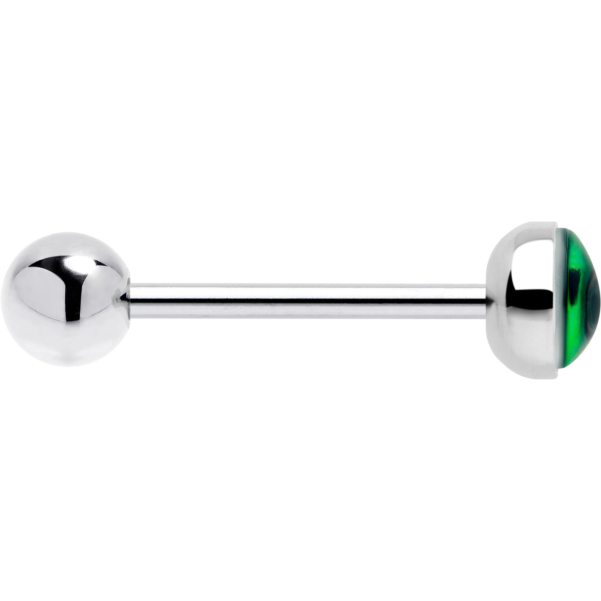 BodyCandy Kitty Green Eye UV Reactive Barbell Tongue Ring — side view