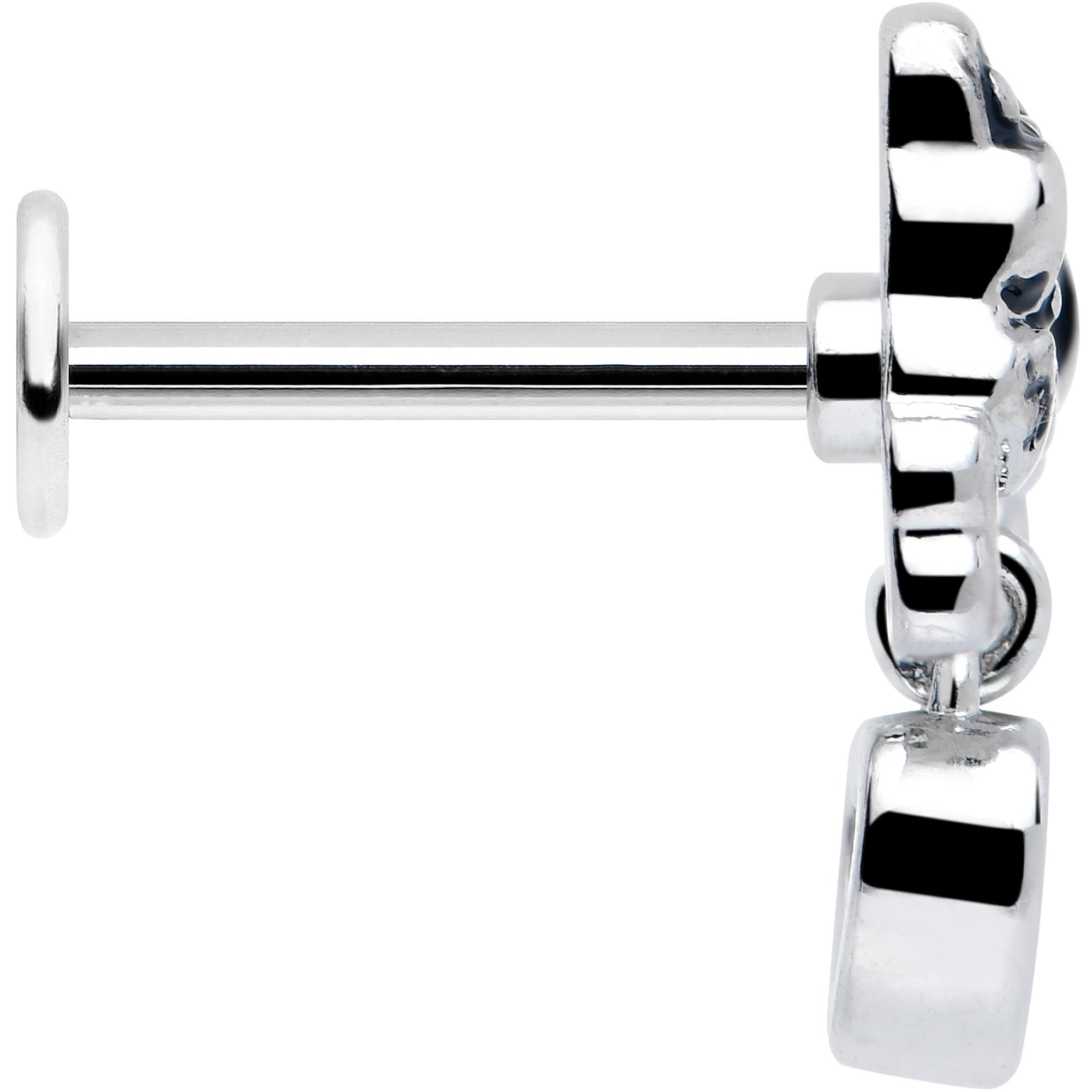 BodyCandy 16G 5/16 Pink Gem Sleepy French Bulldog Dangle Labret Monroe Tragus — side view