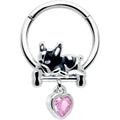 BodyCandy 16G 3/8 Pink CZ Gem Sleepy French Bulldog Dangle Hinged Segment Ring — main product shot