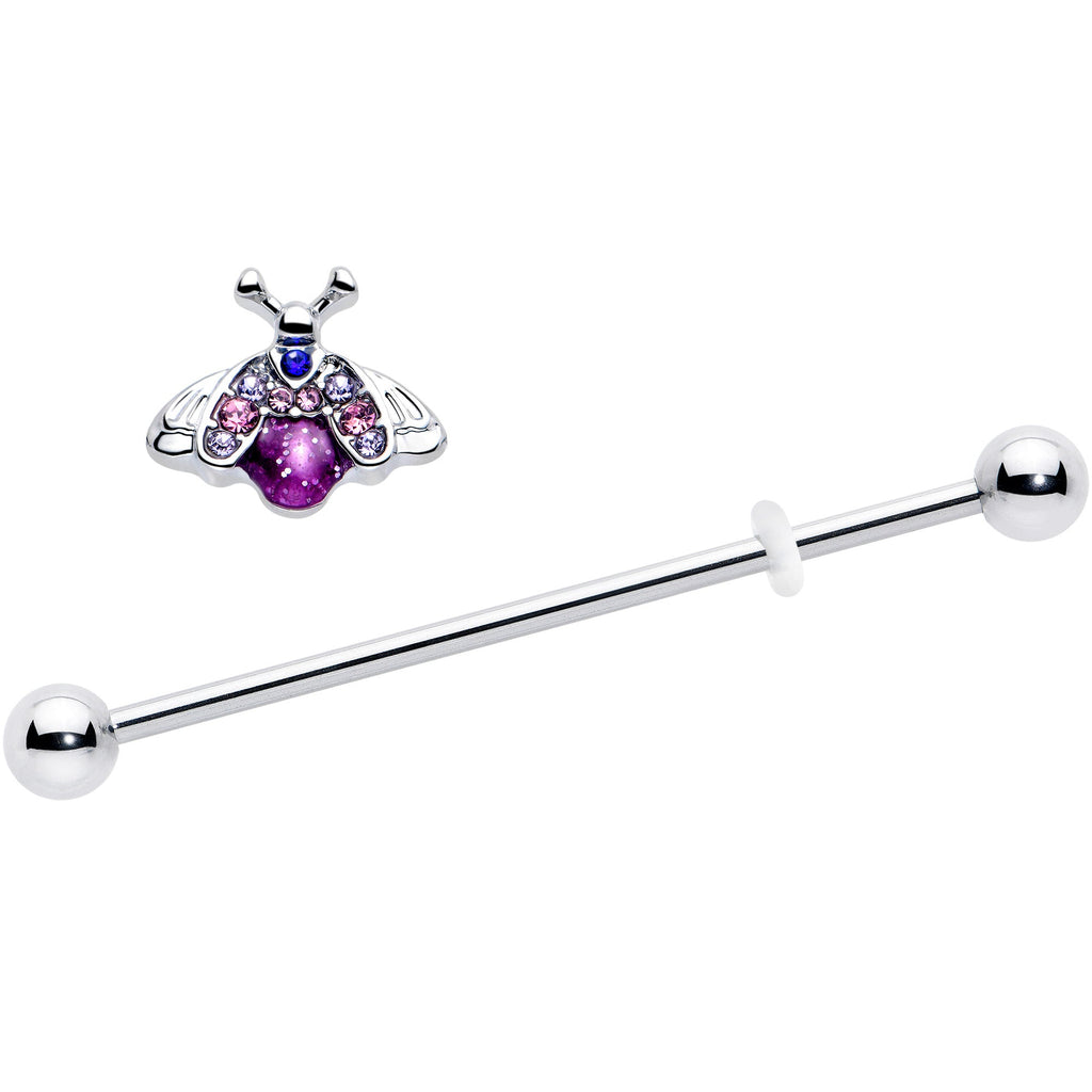 BodyCandy 14G Pink Blue Gem Beautiful Insect Industrial Barbell 38mm — detail close-up