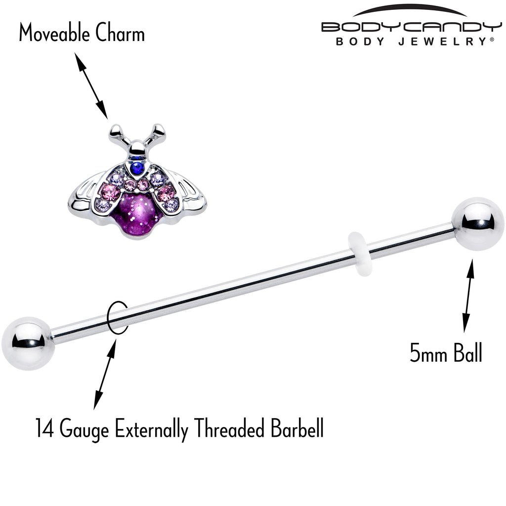 BodyCandy 14G Pink Blue Gem Beautiful Insect Industrial Barbell 38mm — side view