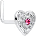 BodyCandy 20G 7mm Pink Gem Spiderweb Heart Love L Shape Nose Ring — main product shot