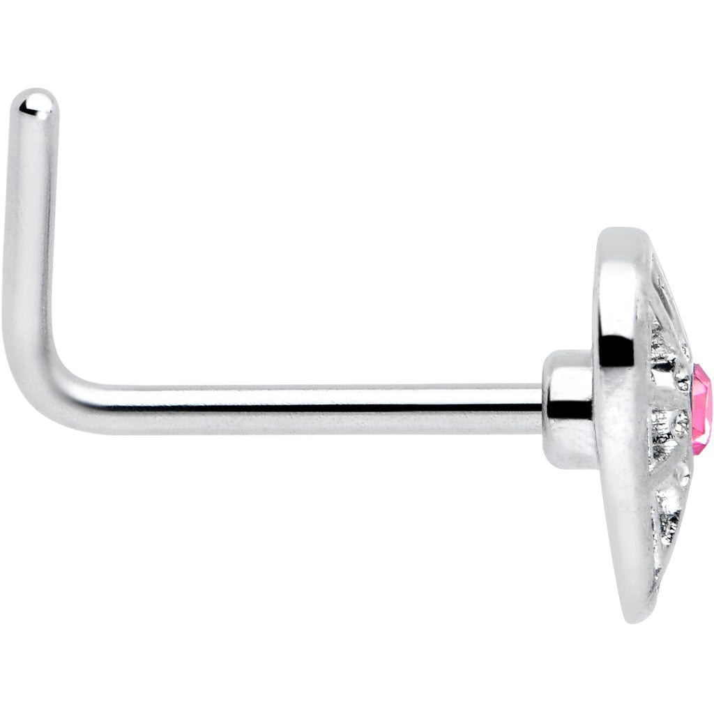 BodyCandy 20G 7mm Pink Gem Spiderweb Heart Love L Shape Nose Ring — side view
