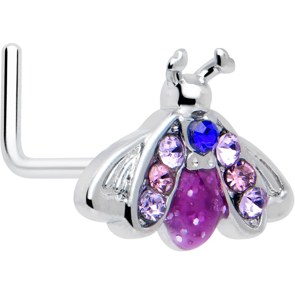 BodyCandy 20G 7mm Pink Blue Gem Beautiful Insect L Shape Nose Ring — main product shot