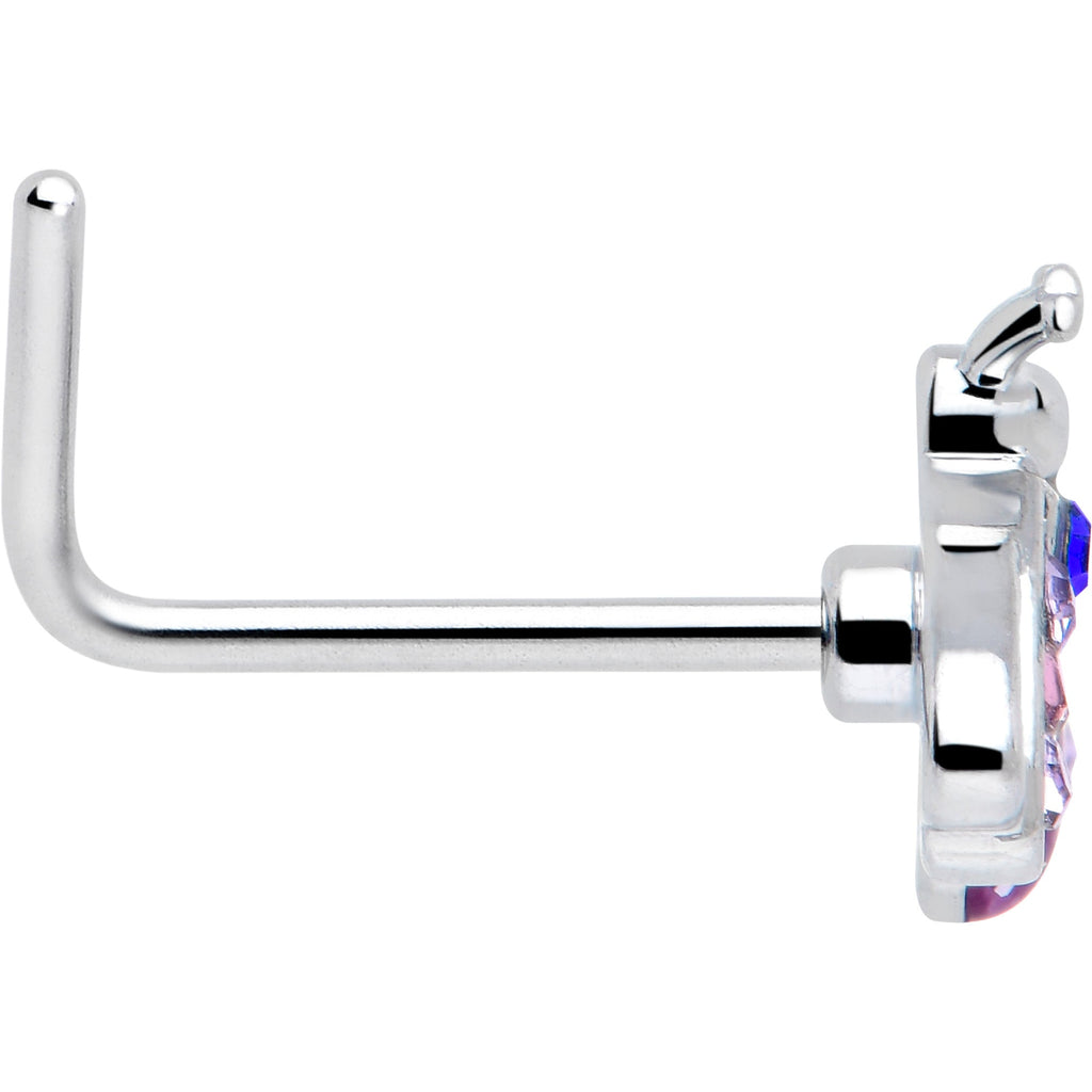 BodyCandy 20G 7mm Pink Blue Gem Beautiful Insect L Shape Nose Ring — side view