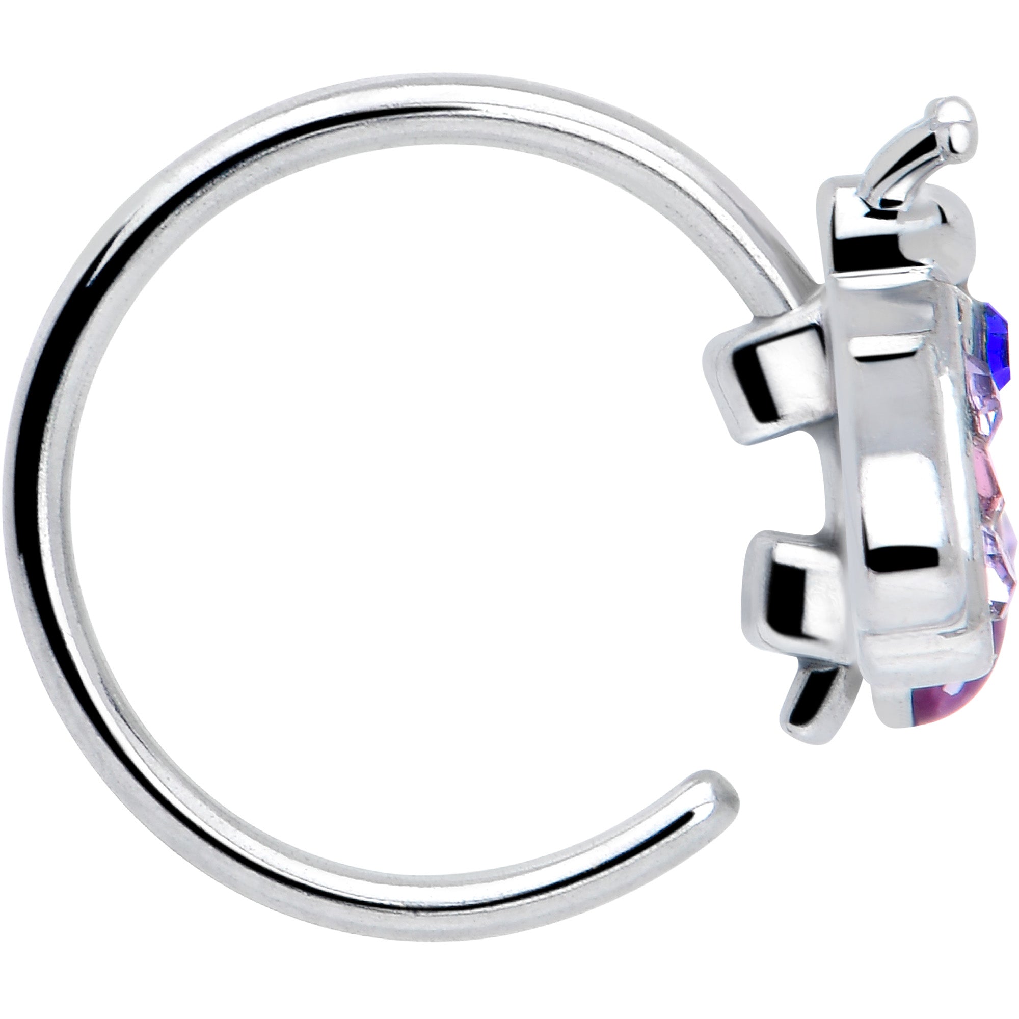 BodyCandy 20G 5/16 Pink Blue Gem Beautiful Insect Nose Hoop — side view