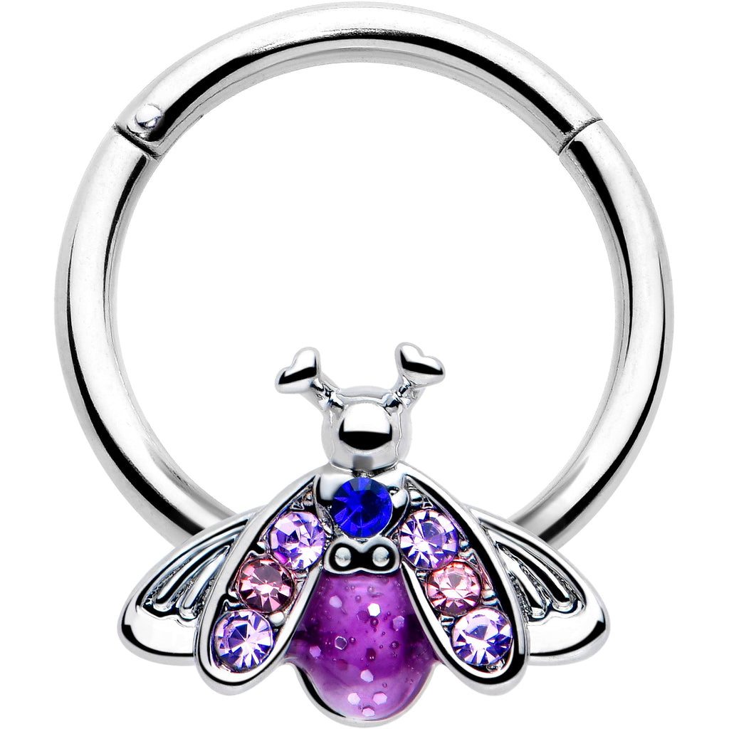 BodyCandy 16G 3/8 Pink Blue Gem Beautiful Insect Hinged Segment Ring — main product shot