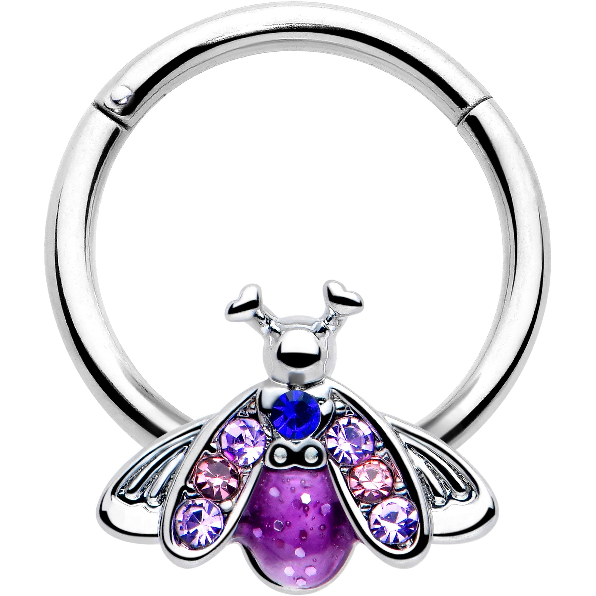 BodyCandy 16G 3/8 Pink Blue Gem Beautiful Insect Hinged Segment Ring — main product shot