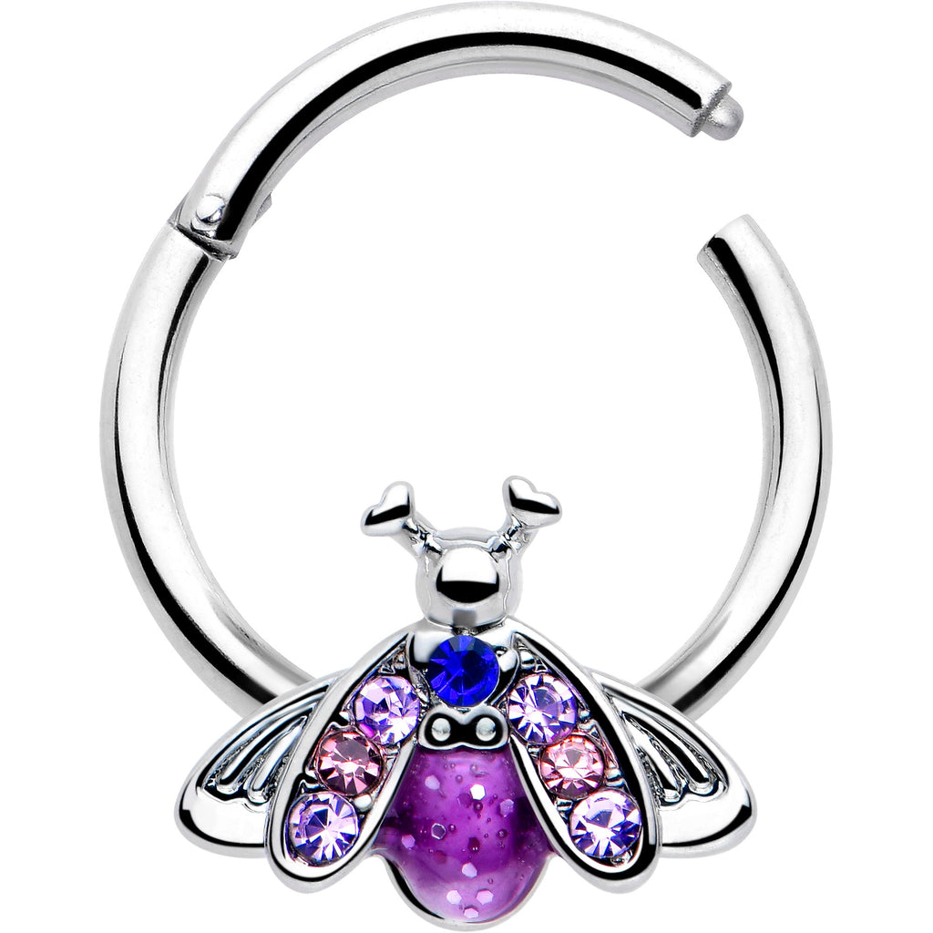 BodyCandy 16G 3/8 Pink Blue Gem Beautiful Insect Hinged Segment Ring — detail close-up