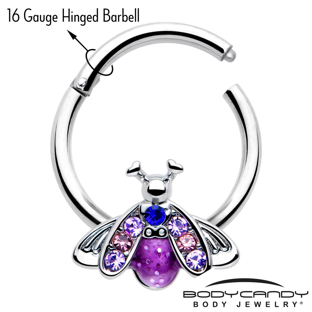 BodyCandy 16G 3/8 Pink Blue Gem Beautiful Insect Hinged Segment Ring — lifestyle context