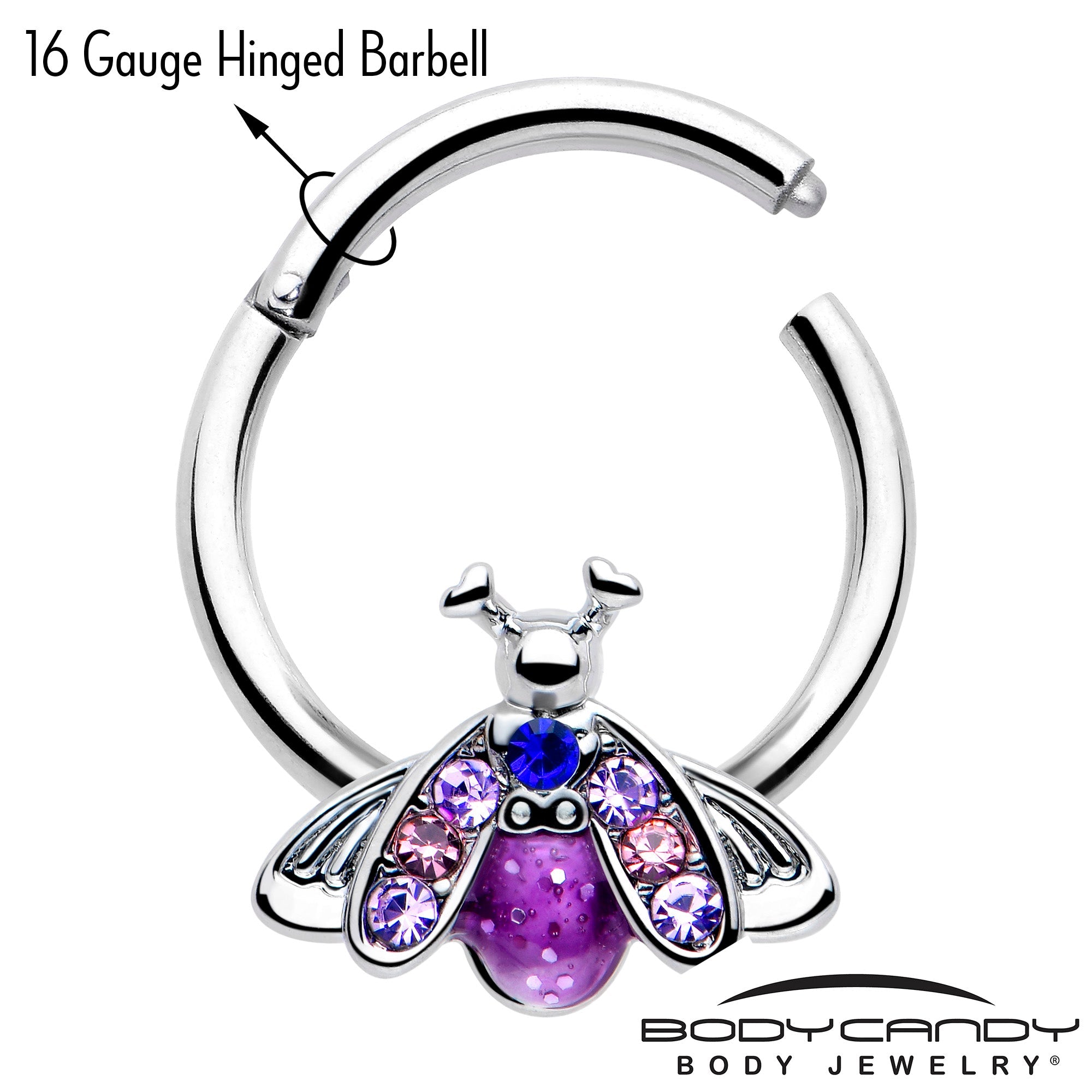 BodyCandy 16G 3/8 Pink Blue Gem Beautiful Insect Hinged Segment Ring — lifestyle context