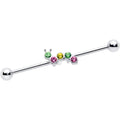 BodyCandy 14G Green Pink Gem Caterpillar Industrial Barbell 38mm — main product shot