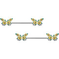 BodyCandy 14G 9/16 Yellow CZ Gem Blooming Butterfly Barbell Nipple Ring Set — main product shot