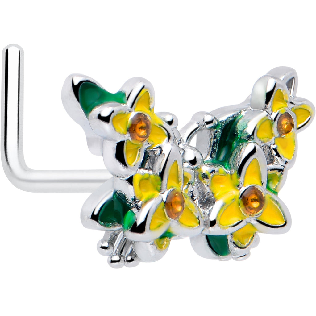 BodyCandy 20G 7mm Yellow CZ Gem Blooming Butterfly L Shape Nose Ring — main product shot