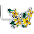 BodyCandy 20G 7mm Yellow CZ Gem Blooming Butterfly L Shape Nose Ring — main product shot