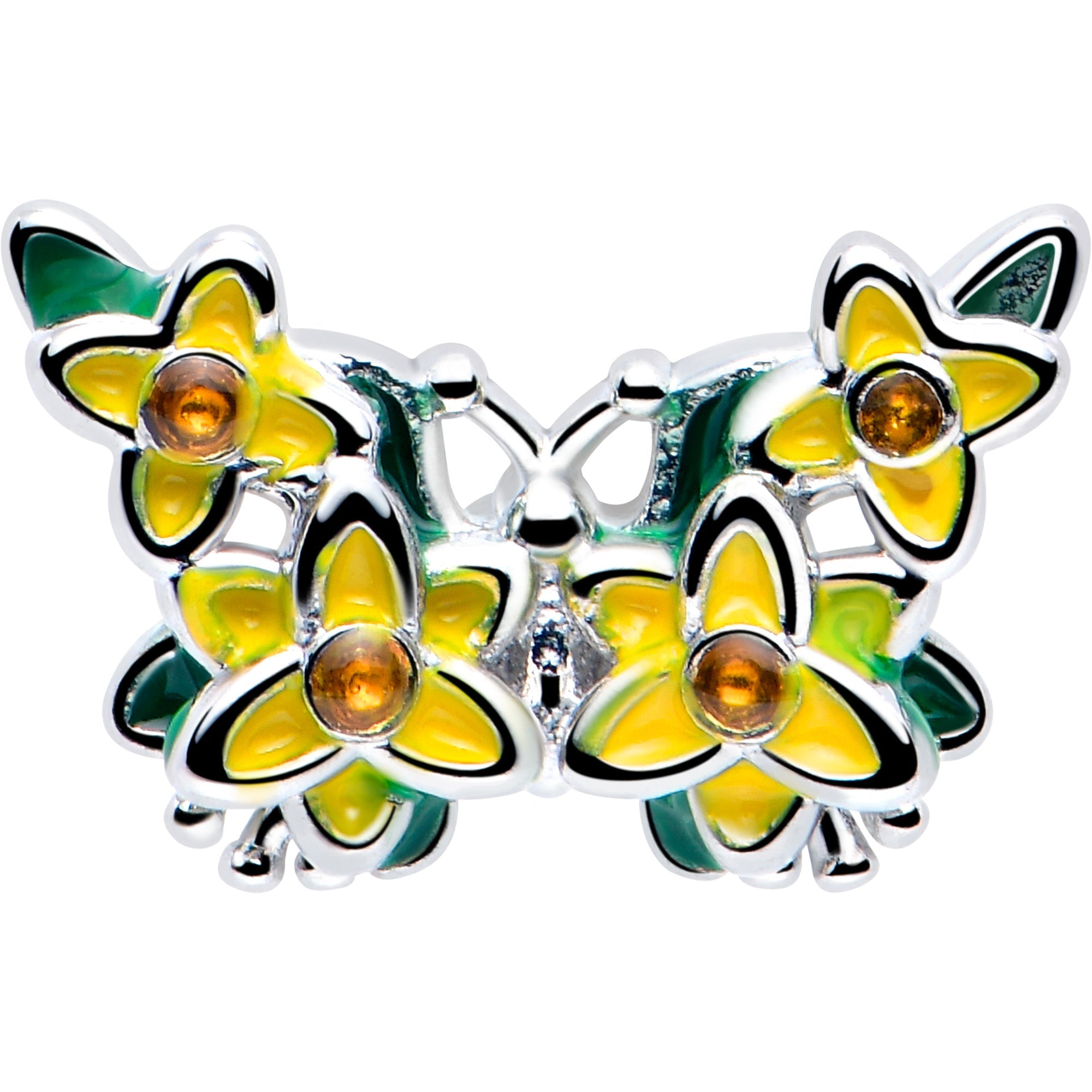 BodyCandy 20G 7mm Yellow CZ Gem Blooming Butterfly L Shape Nose Ring — lifestyle context