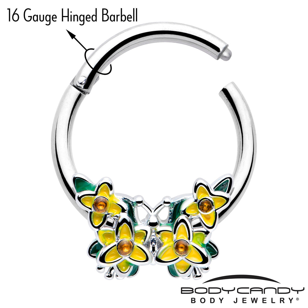BodyCandy 16G 3/8 Yellow CZ Gem Blooming Butterfly Hinged Segment Ring — lifestyle context