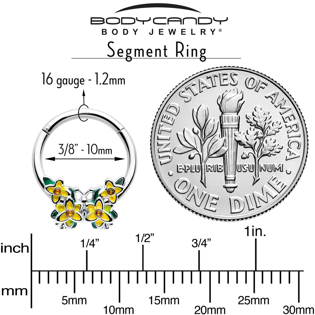 BodyCandy 16G 3/8 Yellow CZ Gem Blooming Butterfly Hinged Segment Ring — side view