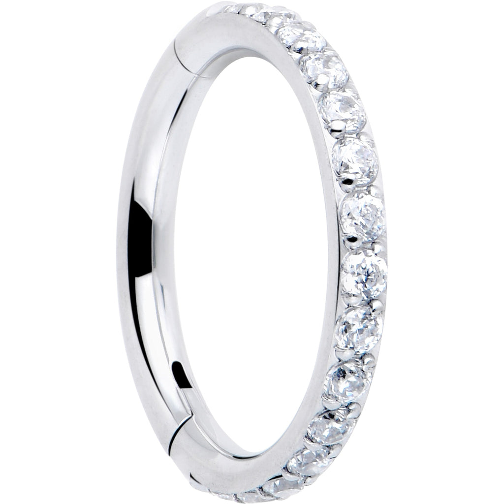 BodyCandy 16G Clear Cubic Zirconia Forward Facing Hinged Segment Ring — detail close-up
