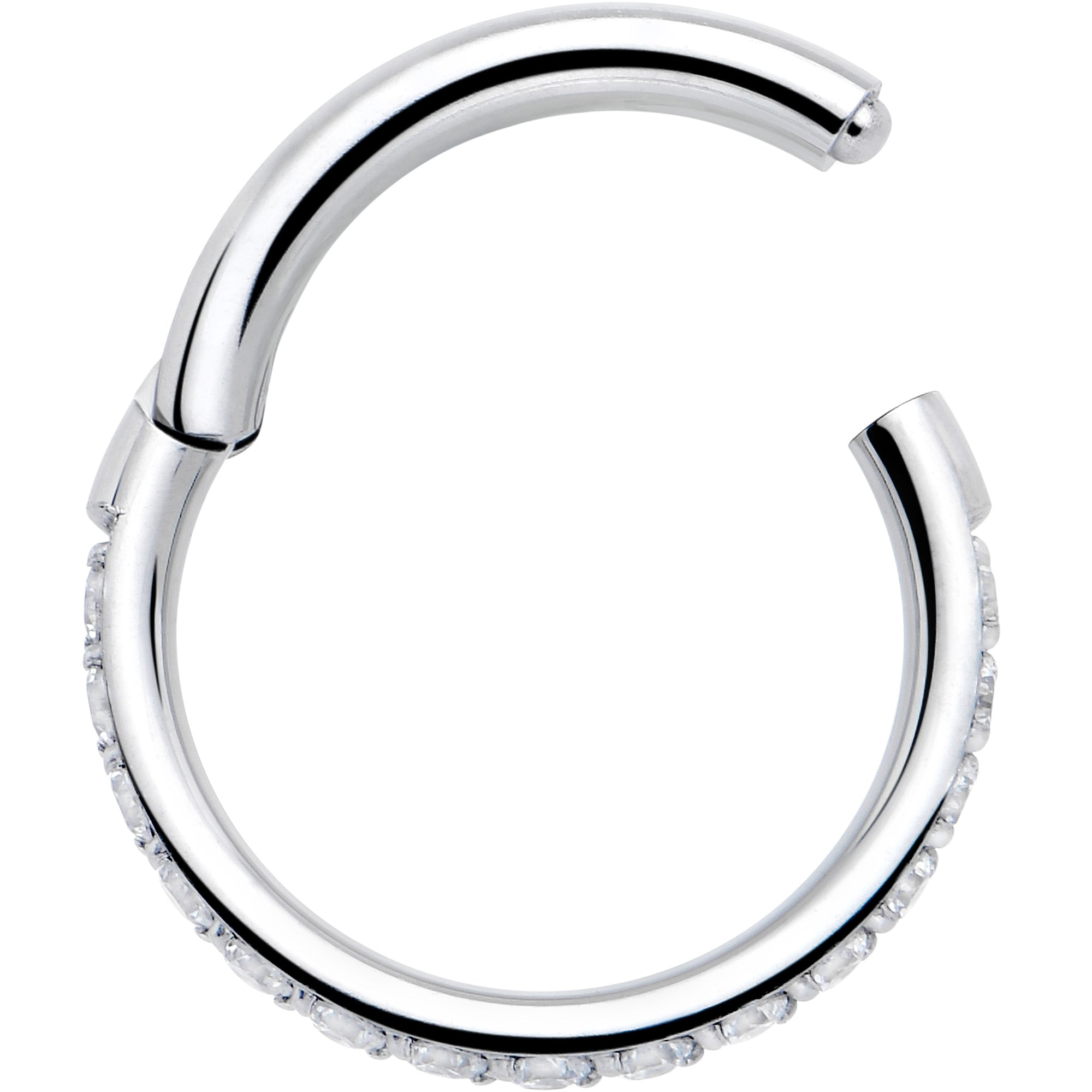 BodyCandy 16G Clear Cubic Zirconia Forward Facing Hinged Segment Ring — side view